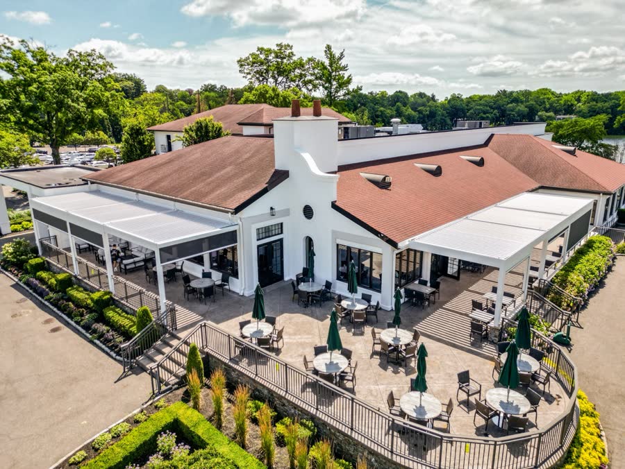 Lake Success Country Club — finished louvered roof installation aerial